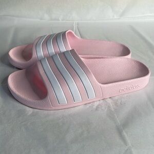 Adidas slides light pink white stripes size 3